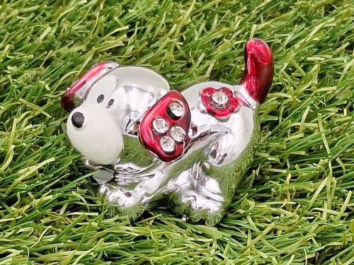 Hund rot silber mit Strass-Steinen - Dekofigur Hund, Welpen 5 cm 🐕 - Bild 4 von 4