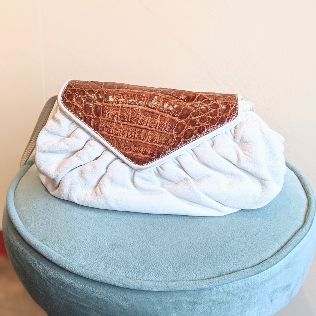 DONNA ELISSA Shoulder Bag Leather/Exotic Leather White/Brown