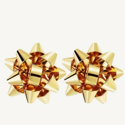 Metall Geschenk Schleife Ohrstecker (Gold) Neu Handarbeit Weihnachten Party Süß