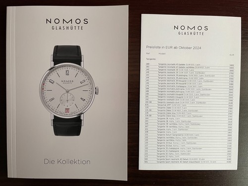NOMOS Glashütte Uhren, Katalog 2025, neu. original, ungelesen, Preisliste