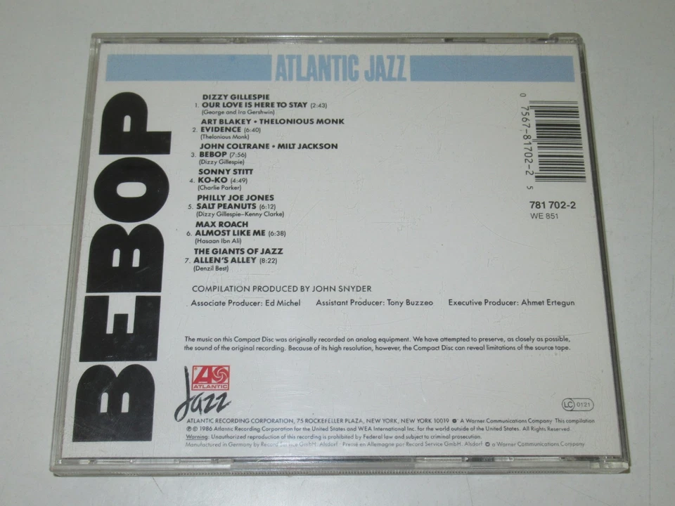 VARIOUS/ATLANTIC JAZZ/BEBOP(ATLANTIC 781 702-2) CD ALBUM - Bild 3 von 3