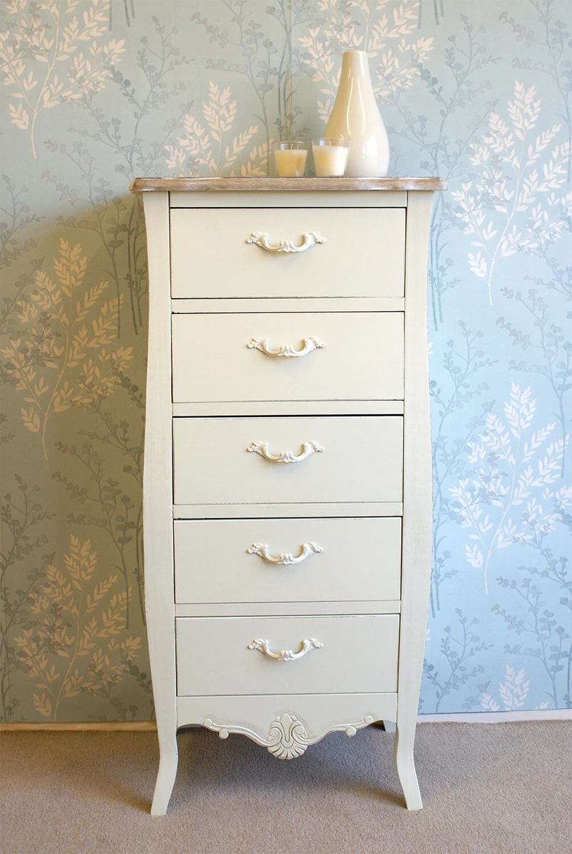 Casamor Devon Shabby Chic Cream Painted 5 Drawer Tallboy Chest of