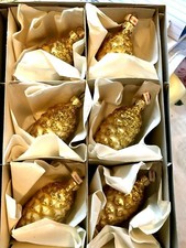 VINTAGE-NEW Box of 6 Large Champagne Pinecone Glass Christmas Ornaments Poland