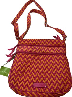 NEW Vera Bradley Crossbody PURSE Triple Zip HIPSTER Ziggy Zags Pink Orange 11x12