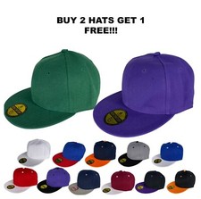 Premium Solid Fitted Two Tone Blank Baseball Cap Hat, Flat Bill / Brim 8 Sizes