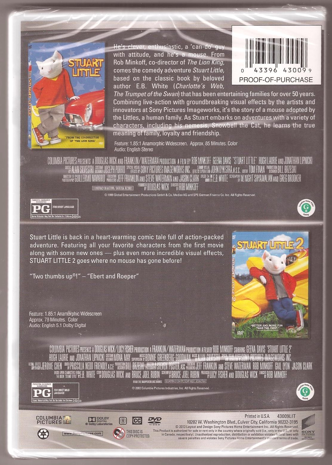 Stuart Little Collection 1 2 Dvd Double Feature Brand New Ebay