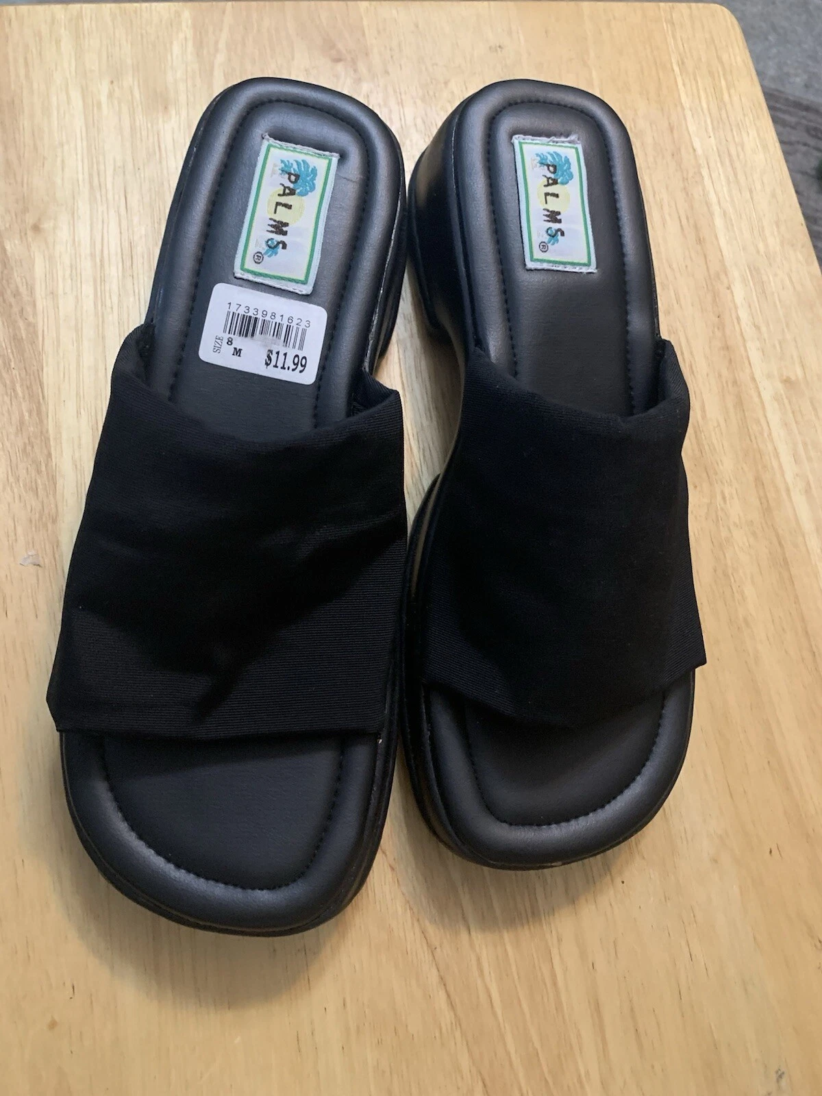 NEW BALANCE Sandali donna vintage Palms blocco neri 8M punta aperta (S35) nuovi con etichetta