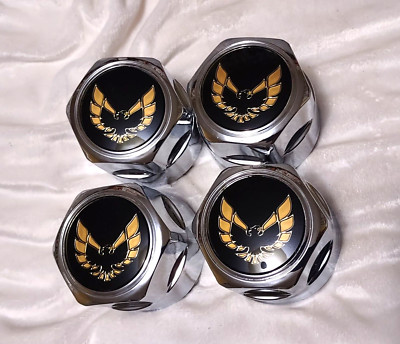 77-92 FIREBIRD TA ALUMINUM WHEEL GOLD BIRD PLASTIC CHROME CENTER CAP SET 4 608P