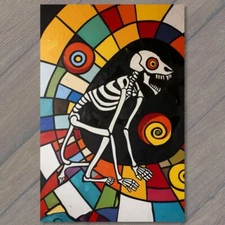 Art Print Dog Surreal Skeleton Black Cubist Abstract Art Spiral Eyes Minimalist