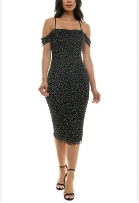 knee length dresses for ladies Studded Mesh Panel Dress main image 0