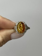 Genuine Baltic Amber Stone Ring with Sterling Silver.Natural COGNAC Amber Ring.