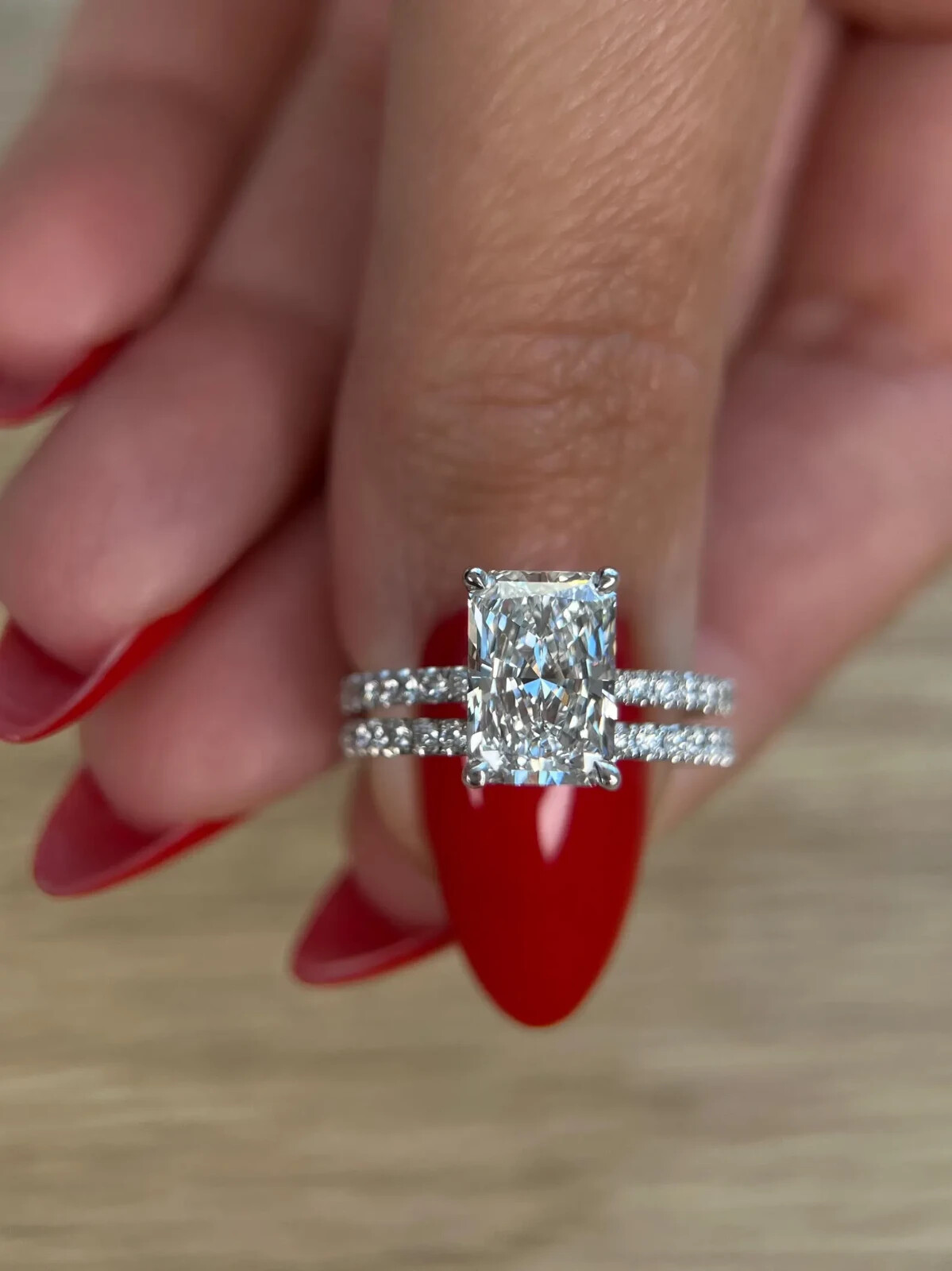 3.50 Carat Radiant Cut E/VVS2 Lab Grown Diamond Engagement Ring 14k White Gold