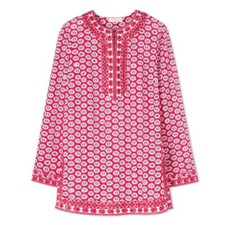 Tory Burch Jayne Nantucket Red Daisy Floral Embroidered Cotton Tunic Womens Sz 0