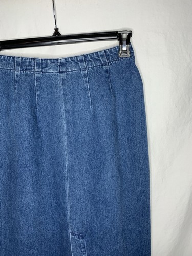 Eddie Bauer Denim Maxi Skirt Sz 6 Petite Back Slit Side Zip Modest Boho Western - Picture 10 of 17