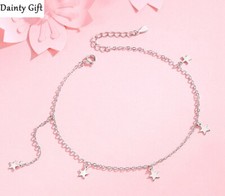 DAINTY Women Girl 925 Sterling Silver Star Chain Anklet Foot Bracelet 7.6-9"
