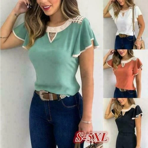 Blusas De Mujer Camisas Moda Blusa Elegante Casual Manga Corta Nueva Camisa  Tops