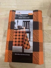 Way to Celebrate Halloween Plaid Orange 60x84in Rectangle PEVA Vinyl Tablecloth