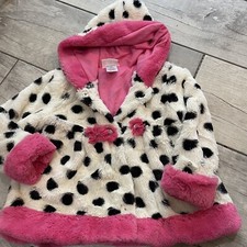 Little Lass Polky Dot Soft Fur Hooded Jacket Size 4T