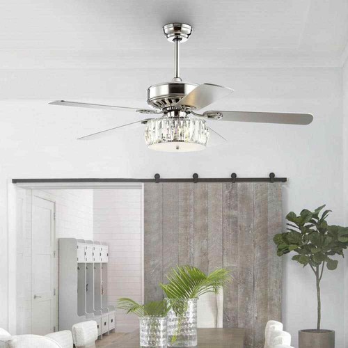 Mandy 52 3-Light Crystal Prism Drum LED Ceiling Fan with Remote - Chrome - Picture 3 of 8