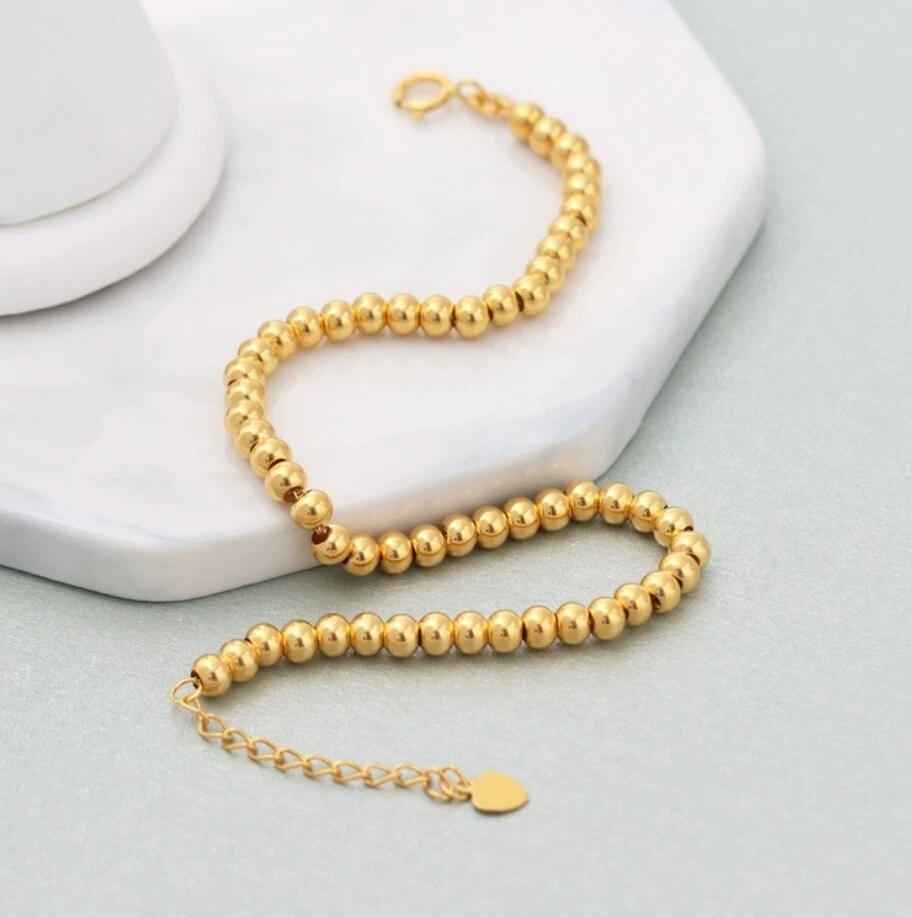 Solid 18K Rose Gold AU750 Lucky Round Beads Bracelet Bangle Chain 16+3cm/7.5in - Image 4 of 4