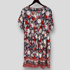 SHEIN CURVE Womens Navy Red White Floral V-Neck Border Print Midi Dress 3XL