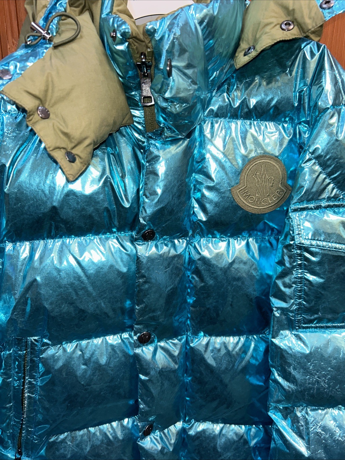 Moncler Maya Down Puffer Metallic Blue Nylon Size 2 Med Men’s Reversible Jacket image 3