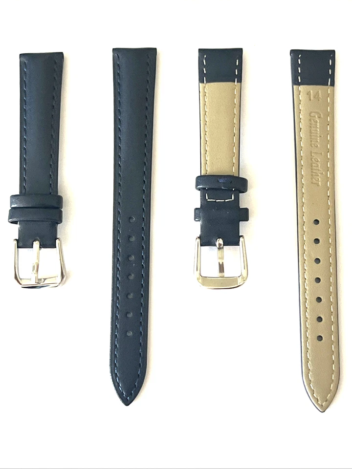 BRACELET MONTRE CUIR BLEU FONCÉ 14 MM BOUCLE CHROMÉE - Photo 1/1