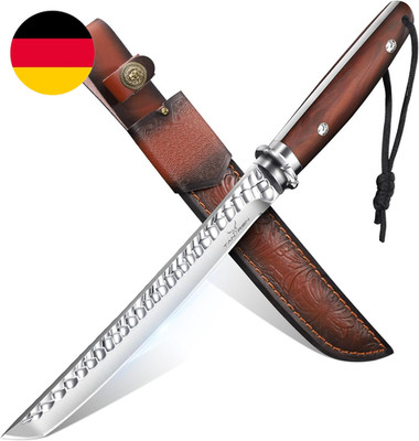 TAN REN Survival Messer 21 Cm Full Tang, Jagdmesser Mit Lederscheide, Scharfes J