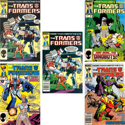 Transformers Lot (5) #7 x2 #8 #9 #10 Marvel 1985 Newsstand Dinobots