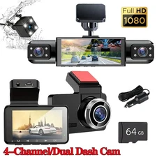  Dual/4lens Dash Camera Front and Rear Dash Cam Car Vedio W/64GB Card NEW