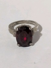 VINTAGE STERLING SILVER LARGE 13.7 MM RUBY COLORED STONE SIZE 6.5 RING 5.9 GRAMS