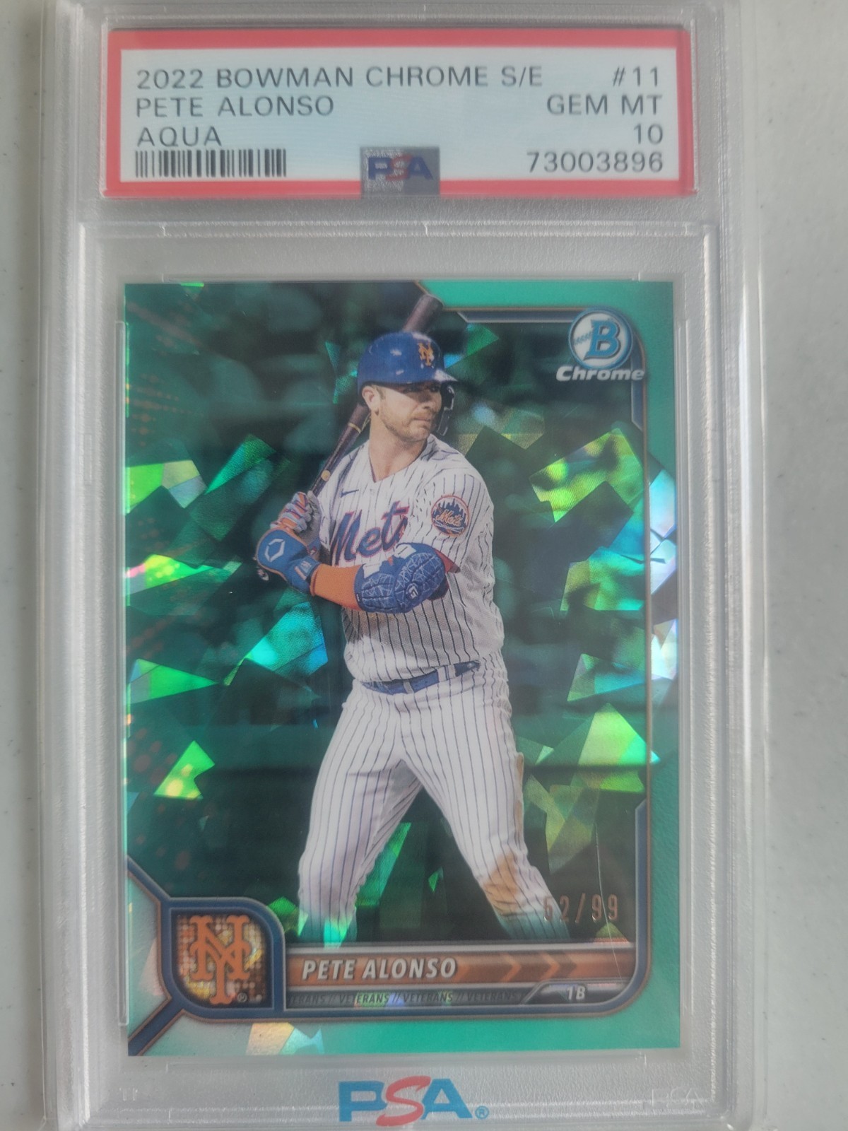 2022 Bowman Chrome Sapphire Edition Pete Alonso Aqua /99 #11 PSA 10 POP 5