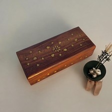 Handmade Trinket Box Hand Carved Wooden Jewelry Box Floral Inlay Small