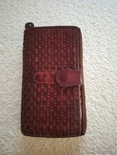 Ashwood Woven Leather Zip Around Large Wallet Brown Cognac Snap Closure VTG