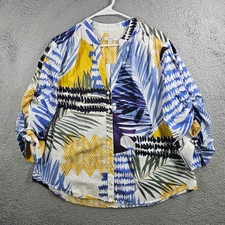 Chico's Shirt Top Women Size 3 Geometric Print Tie Sleeve Colorful Fun