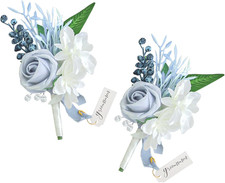 Set of 2 Dusty Blue Wedding Boutonniere for Men Artificial Flowers Wedding Groom