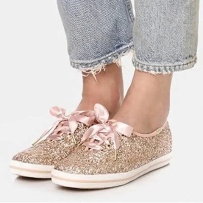 Kate Spade New York x Keds Lace-Up Sneakers Rose Gold Glitter