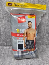 Men Hanes 6-Pack Ultimate Woven SMALL Boxer Underwear - Tartan Plaid
