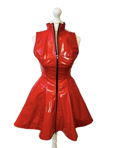 Misfitz red gloss PVC skater dress, two way zip. SIZE 26. CD Sissy Goth Club - Picture 10 of 15