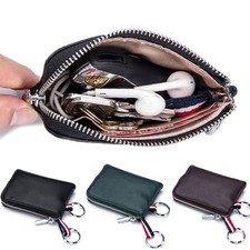 Genuine Leather Coin Purse Change Pouch With Zipper  Key Chain For Men Women