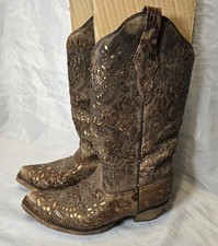 Corral A8081 Women  s Brown Laser Cut Floral Inlay Western Cowboy Boots Snip Toe