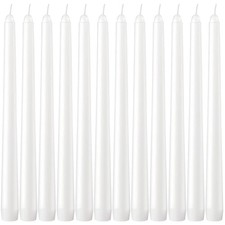 12 Pack 10" White Dripless Unscented Taper Candles 7.5-8 Hour Burn