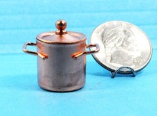 Dollhouse Copper Cooking Kettle 1" mini metal pot, tiny kitchen dishes, 1:12