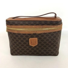 CELINE Macadam Vanity Bag Brown PVC Leather Vintage Top Handle Gold Zip