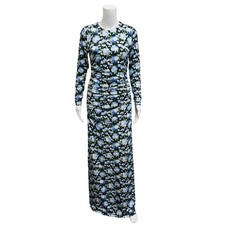 CAROLINA HERRERA | Blue Floral Ruched Maxi Dress Size Small