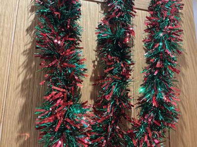 Vintage 80/90er Jahre extra langes Lametta X3 Christbaumschmuck rot grün 5 Meter