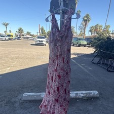 Jonathan Martin Studio Red White Floral 100% Silk Maxi Dress V-Neck Ruffle Sz 10