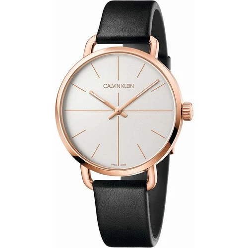 Mens Wristwatch CK CALVIN KLEIN EVEN K7B216C6 Leather Black Gold Rose SWISS MADE