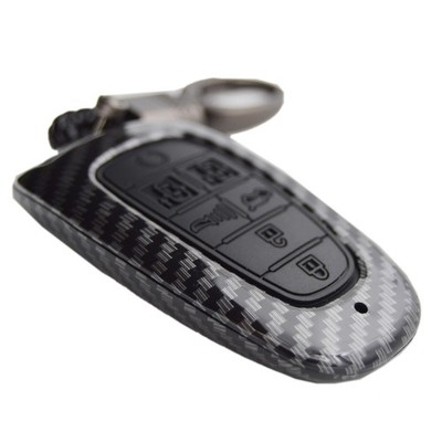 2-Layers Hybrid Carbon Key Fob Cover 7 buttons, Black,with black keychain 