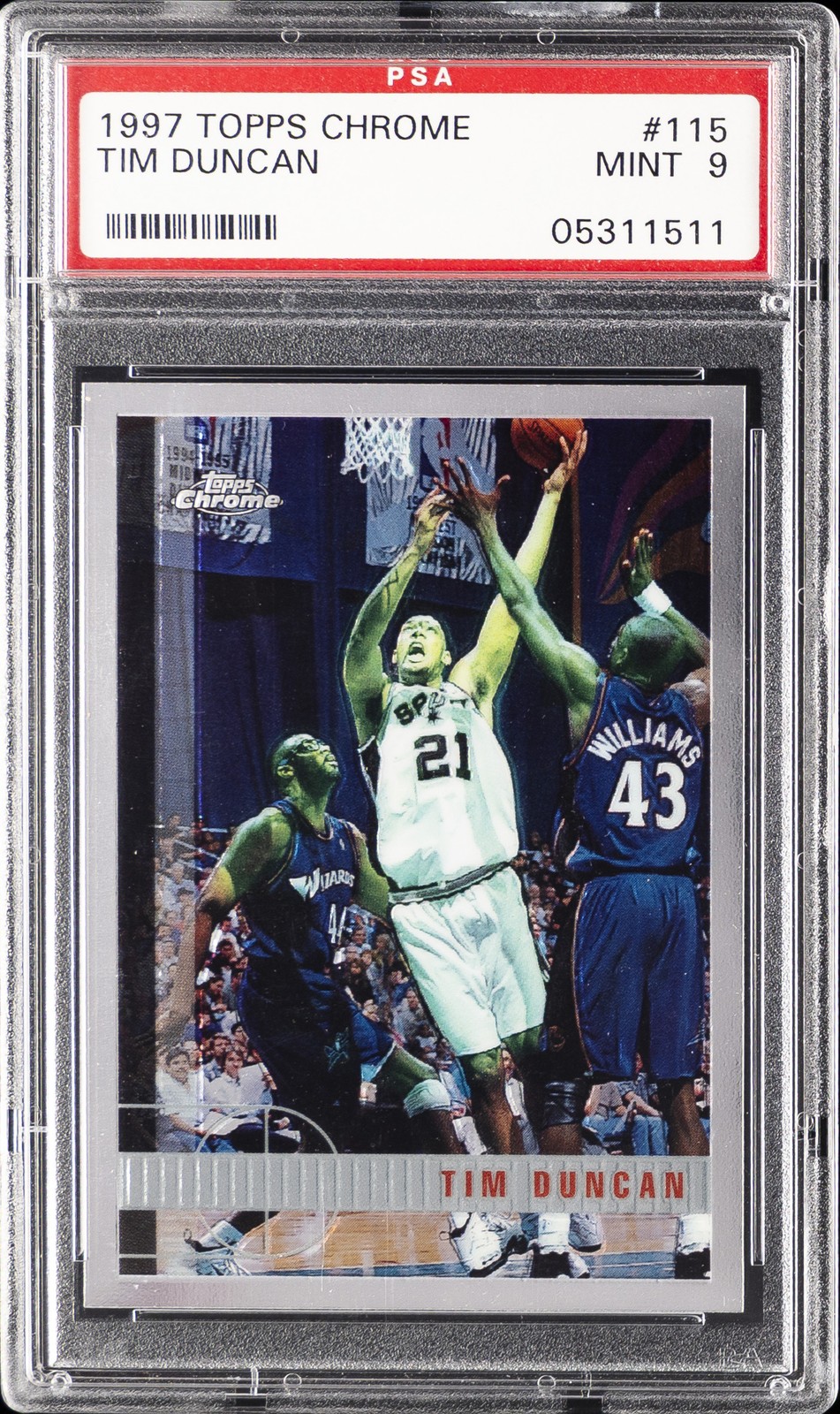 1997 TOPPS CHROME #115 TIM DUNCAN ROOKIE RC PSA 9